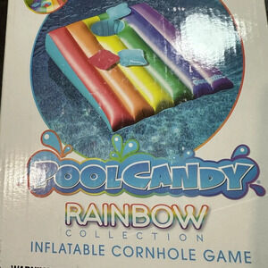 Inflatable Cornhole Game - great for pools or backyard. Rainbow colored